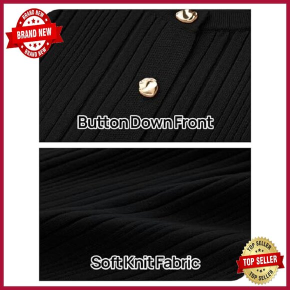 Ribbed Knit Bodycon Sweater Dress Long Sleeve Button Front Midi - Picture 6 of 8